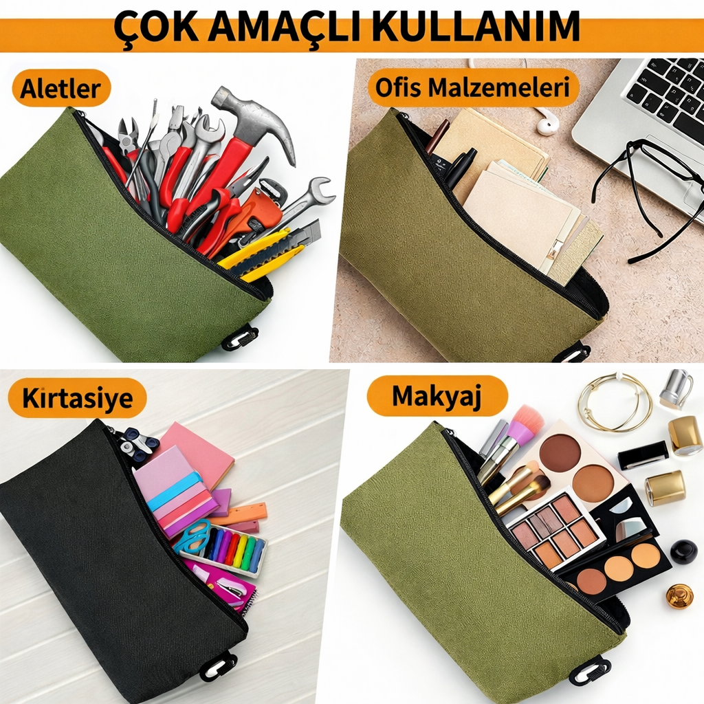 Haegs Çok Amaçlı Küçük Alet Çantası Fermuarlı Kanvas Kalemlik Alet Kırtasiye ve Kalemler için Saklama Düzenleyici Çantalar Organizer Kese 4 lü Karışık Boy Renk 7