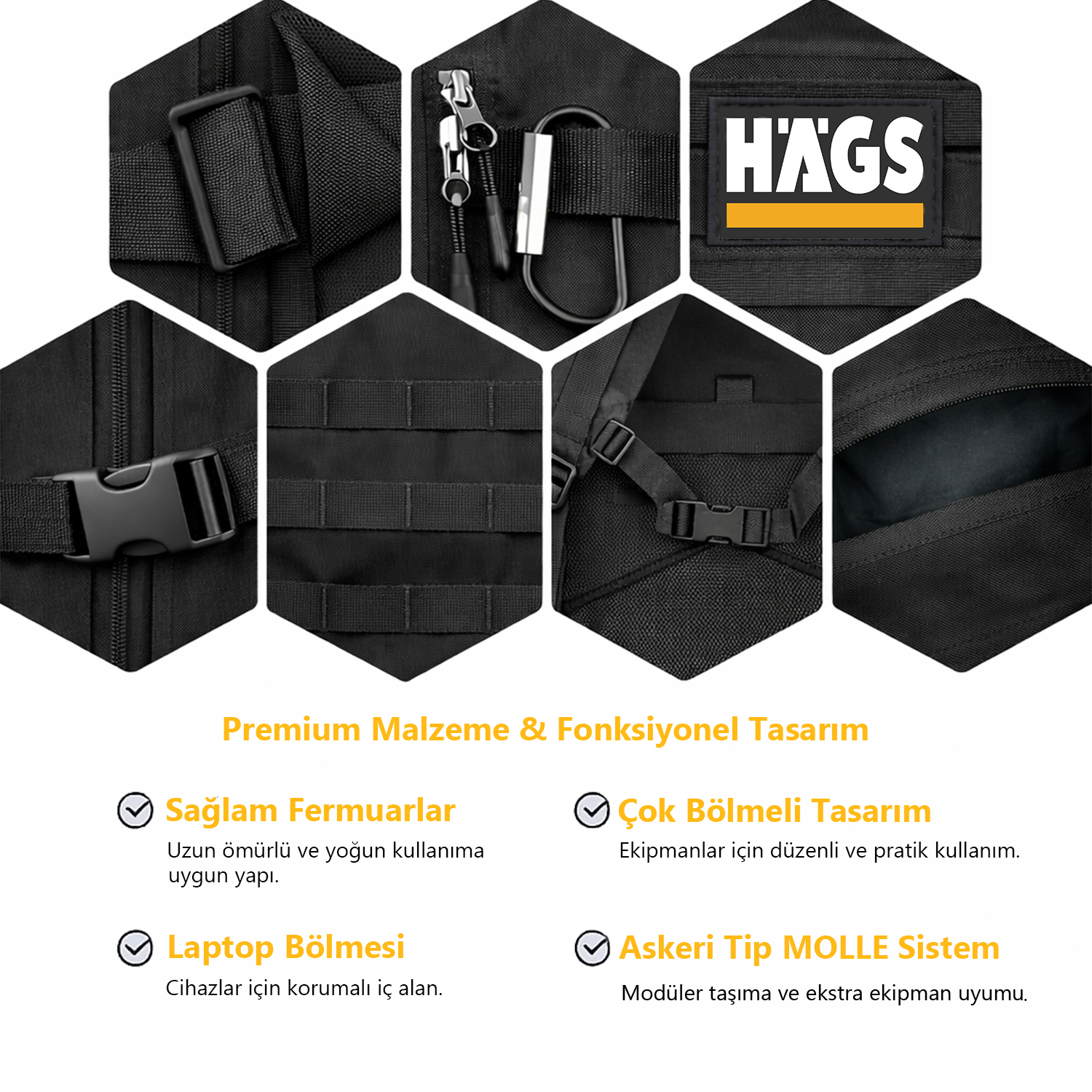 HAEGS Askeri Taktik Sırt Çantası Ordu Derecesinde Sağlam Ağır Hizmet Taktik Çanta 3 Günlük Acil Durum Hücum Çantası Kampçılık Dağcılık Trekking Seyahat Sırt Çantası- 45L - Sarı 7