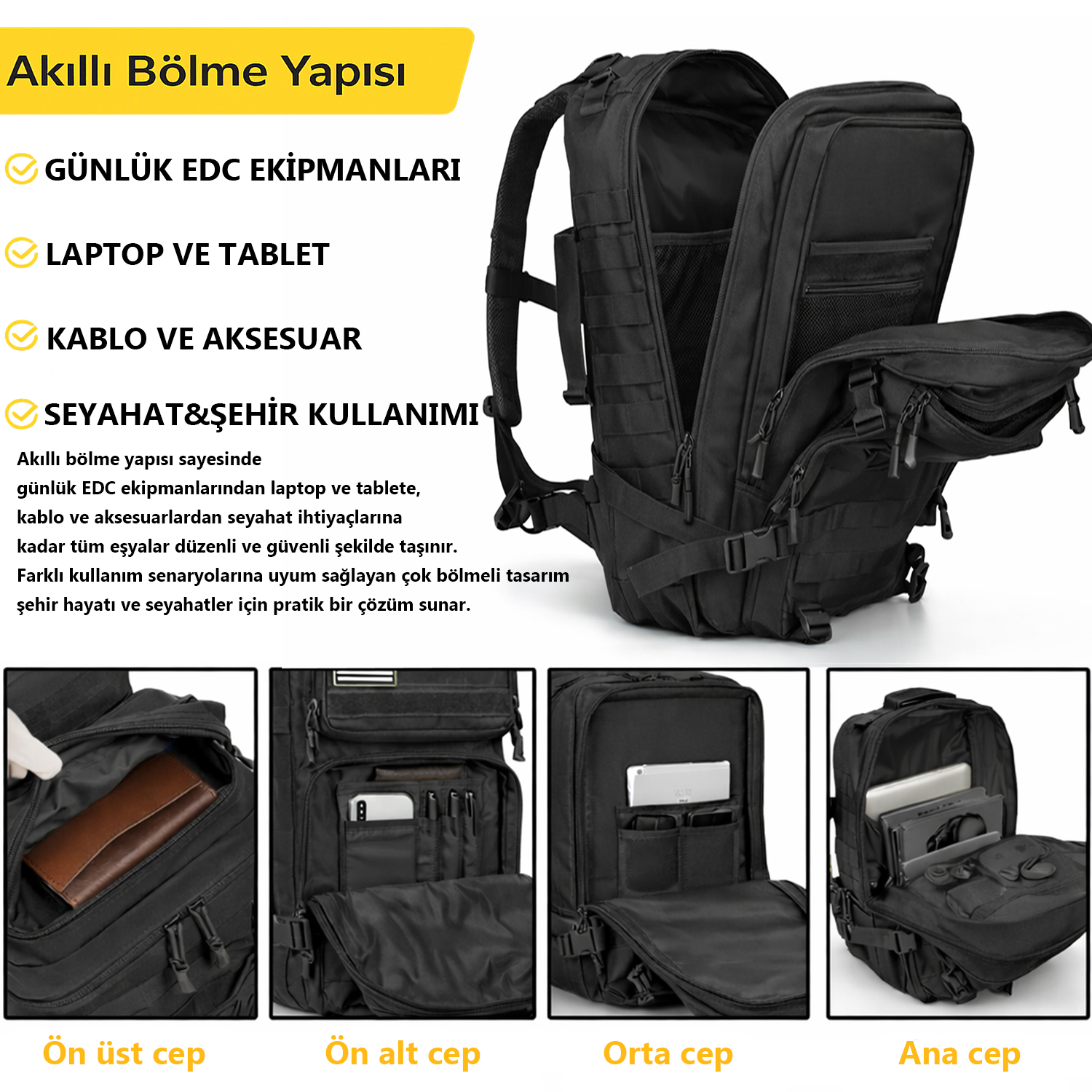 HAEGS Askeri Taktik Sırt Çantası Ordu Derecesinde Sağlam Ağır Hizmet Taktik Çanta 3 Günlük Acil Durum Hücum Çantası Kampçılık Dağcılık Trekking Seyahat Sırt Çantası- 45L - Sarı 6