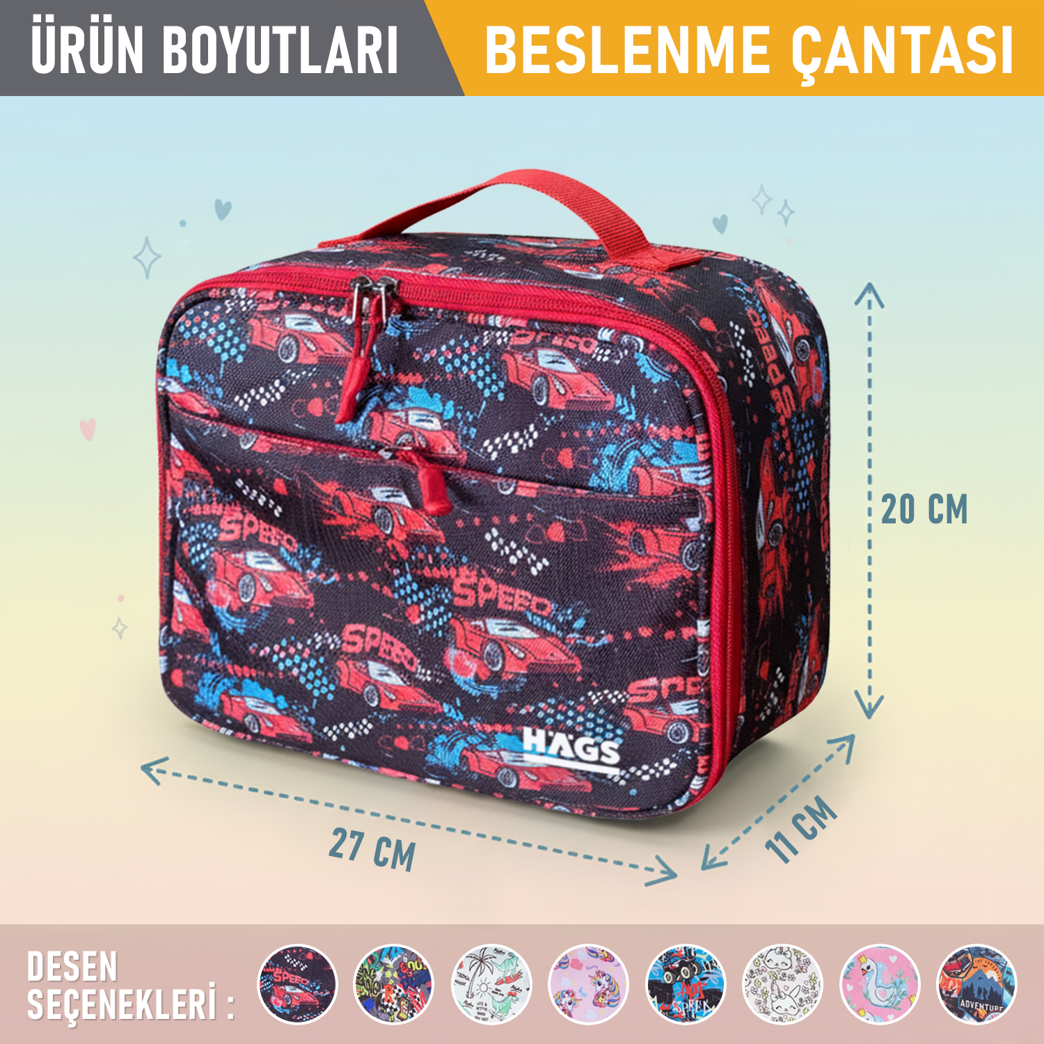 HAEGS Çocuk Beslenme Çantası Erkek Çocukları için Öğle Yemeği Kutusu - Termal Yalıtımlı Erkek Çocuk Beslenme Çantası Kreş ve Okul İçin Küçük Öğrenci Öğle Yemeği Kutusu - Speed Car 3