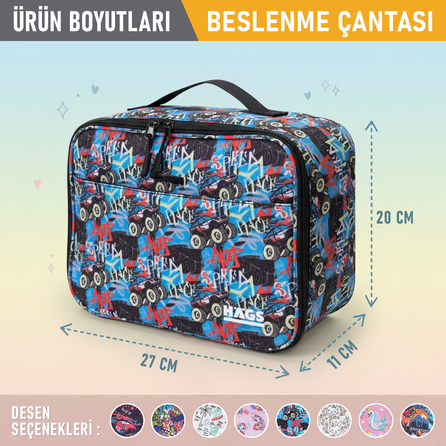HAEGS Çocuk Beslenme Çantası Erkek Çocukları için Öğle Yemeği Kutusu - Termal Yalıtımlı Erkek Çocuk Beslenme Çantası Kreş ve Okul İçin Küçük Öğrenci Öğle Yemeği Kutusu - Monster Truck 3