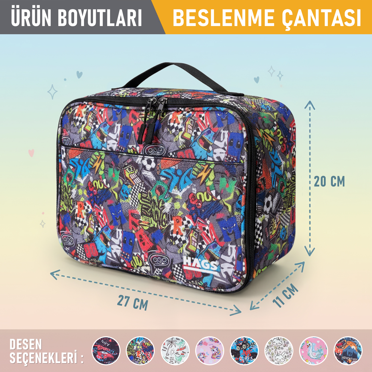 HAEGS Çocuk Beslenme Çantası Erkek Çocukları için Öğle Yemeği Kutusu - Termal Yalıtımlı Erkek Çocuk Beslenme Çantası Kreş ve Okul İçin Küçük Öğrenci Öğle Yemeği Kutusu - Graffiti Toys 2