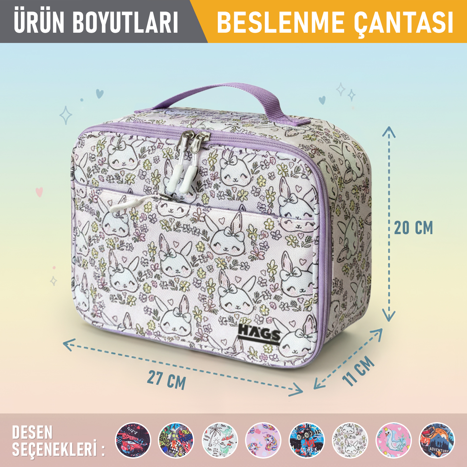 HAEGS Çocuk Beslenme Çantası Kız Çocukları için Öğle Yemeği Kutusu - Termal Yalıtımlı Kız Çocuk Beslenme Çantası Kreş ve Okul İçin Küçük Öğrenci Öğle Yemeği Kutusu - Bunny 2