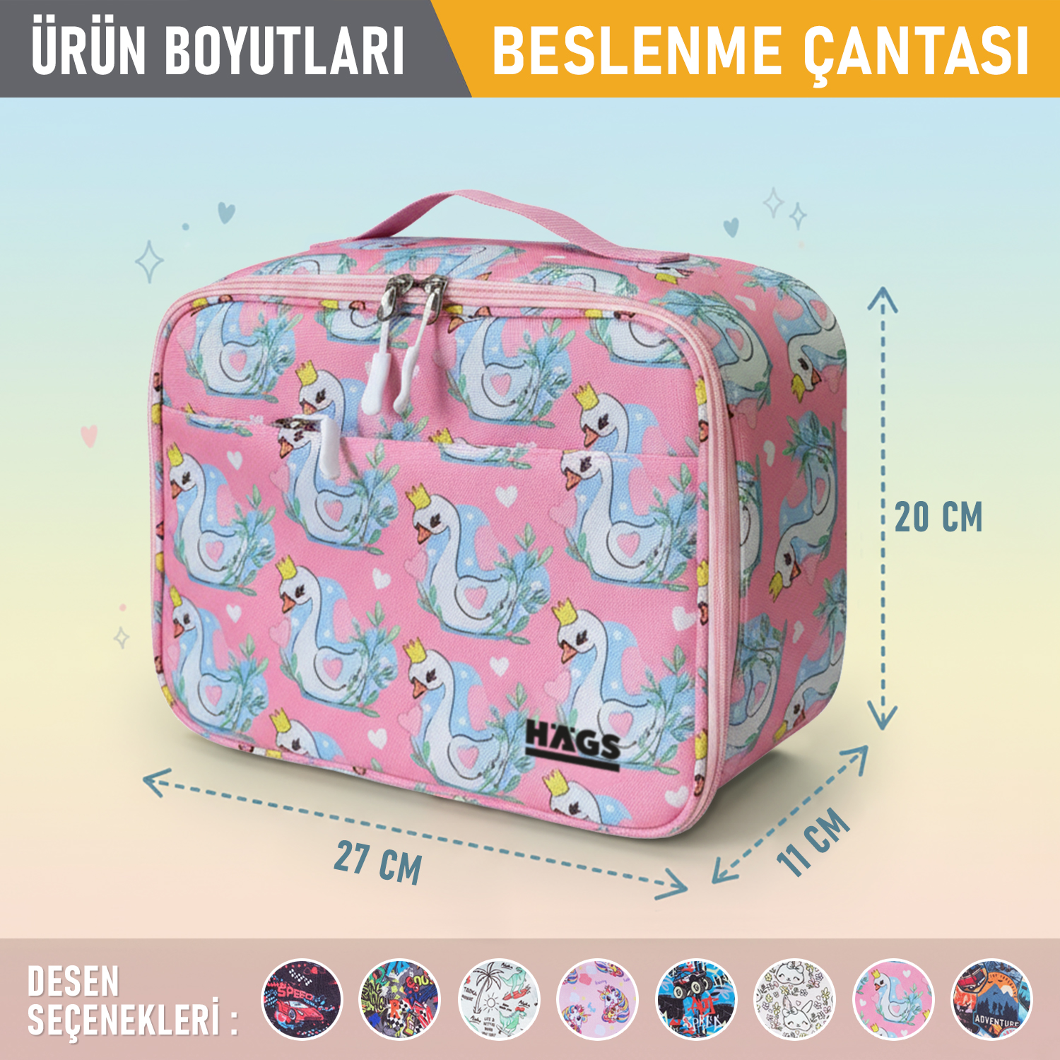 HAEGS Çocuk Beslenme Çantası Kız Çocukları için Öğle Yemeği Kutusu - Termal Yalıtımlı Kız Çocuk Beslenme Çantası Kreş ve Okul İçin Küçük Öğrenci Öğle Yemeği Kutusu - Swan 3
