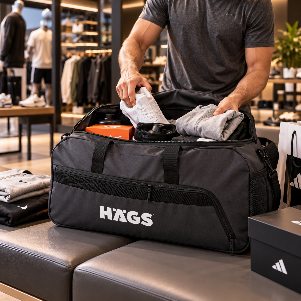 HAEGS Spor Seyahat Çantası Duffle Bag Taşıma Çantası Su Geçirmez Dayanıklı Erkek Kadın için Büyük Boy Spor Çantası Sports Kamp Malzemeleri Taşıma Saklama için 65Lt - Siyah 9