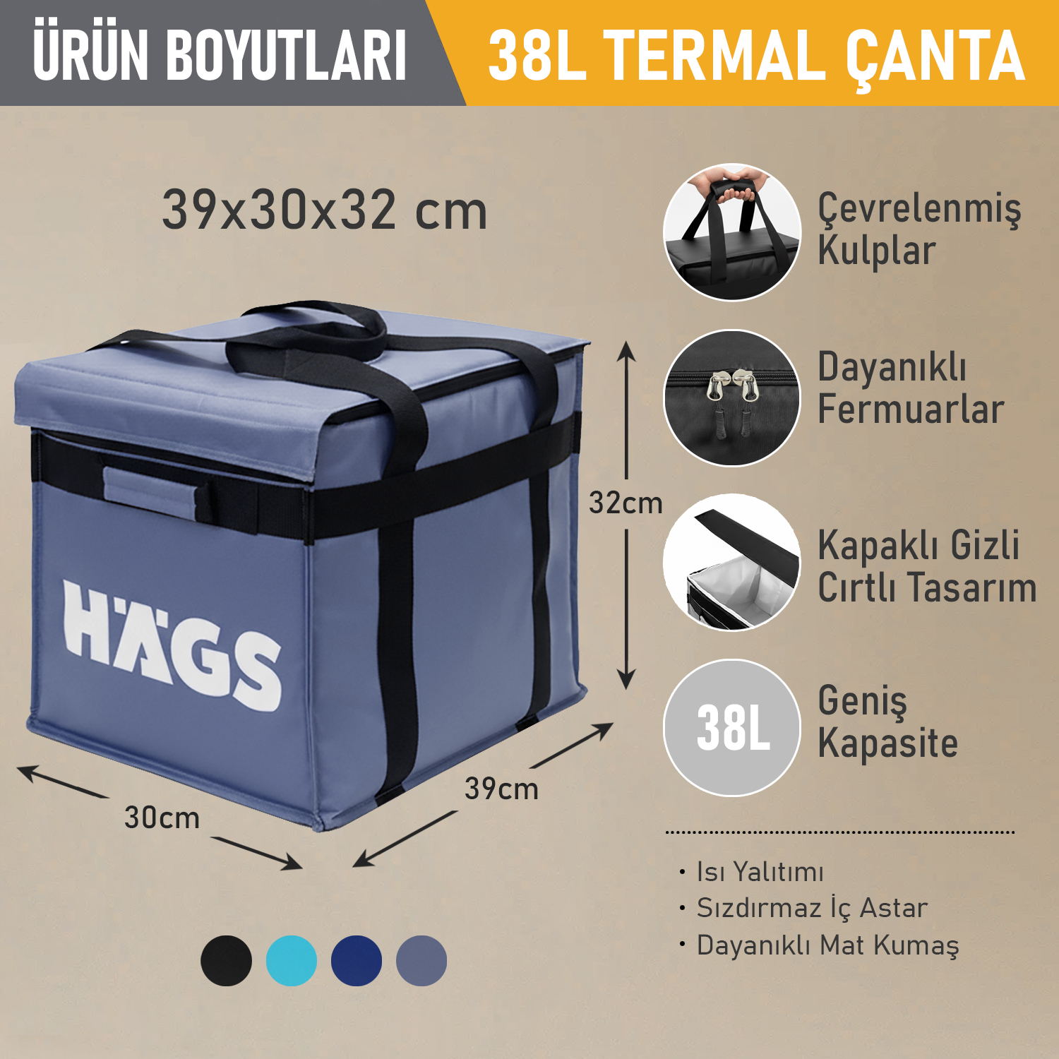 HAEGS Termal Kamp Çantası Termal Termos Çanta Kamp Plaj Piknik Çantası Isı Yalıtımlı Kamp Piknik Yemek Taşıma Çantası Soğutucu Buzluk Geniş Büyük Hacimli 38 Lt- Gri 3