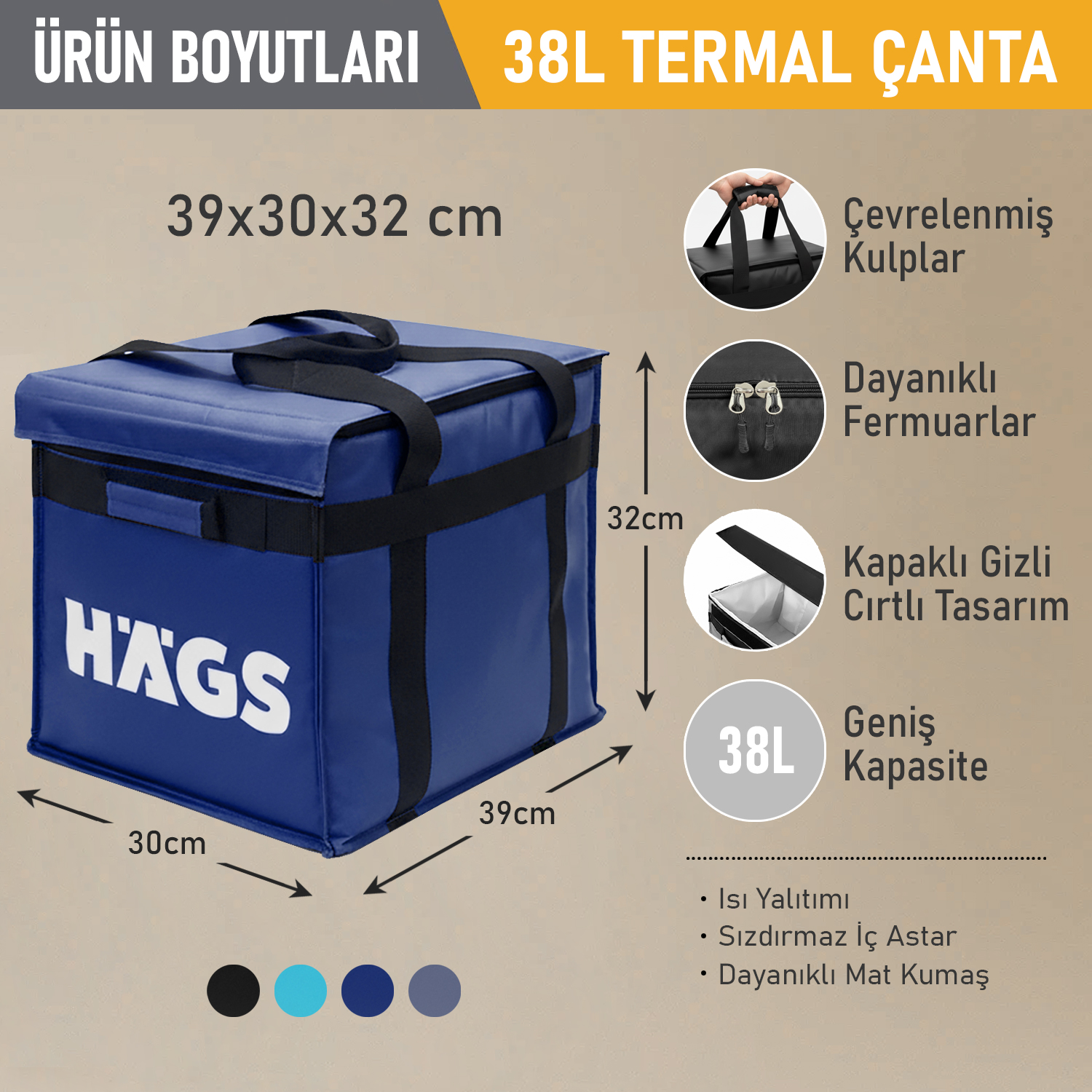 HAEGS Termal Kamp Çantası Termal Termos Çanta Kamp Plaj Piknik Çantası Isı Yalıtımlı Kamp Piknik Yemek Taşıma Çantası Soğutucu Buzluk Geniş Hacimli Büyük Boy 38 Lt- Koyu Mavi 3
