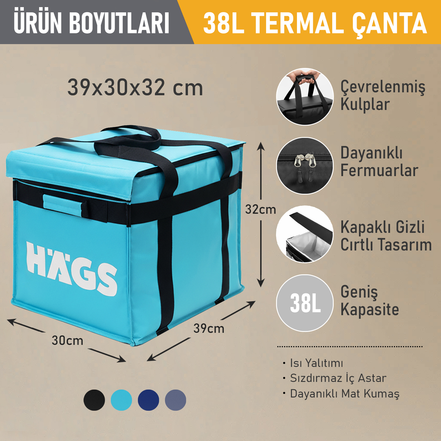 HAEGS Termal Kamp Çantası Termal Termos Çanta Kamp Plaj Piknik Çantası Isı Yalıtımlı Kamp Piknik Yemek Taşıma Çantası Soğutucu Buzluk Geniş Hacimli Büyük Boy 38 Lt- Turkuaz 3