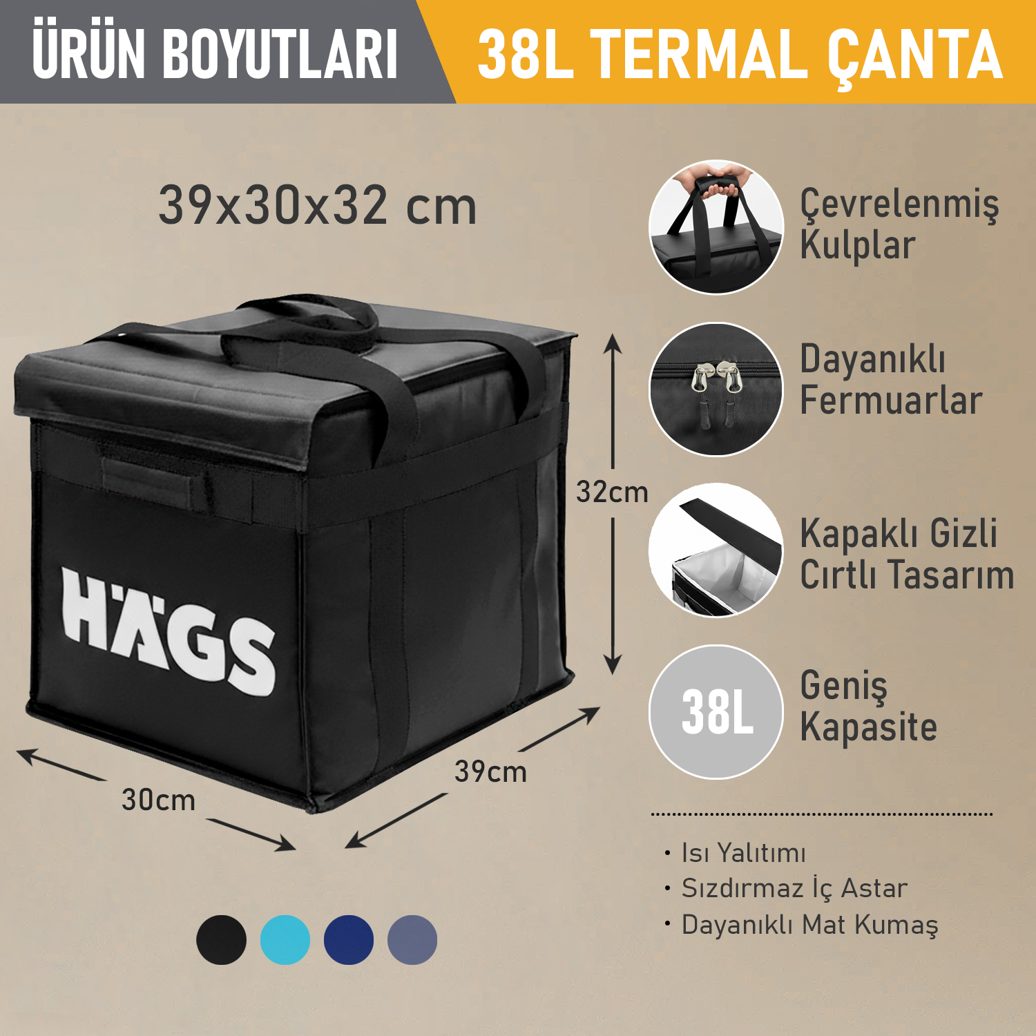 HAEGS Termal Kamp Çantası Termal Termos Çanta Kamp Plaj Piknik Çantası Isı Yalıtımlı Kamp Piknik Yemek Taşıma Çantası Soğutucu Buzluk Geniş Hacimli Büyük Boy 38 Lt- Siyah 3