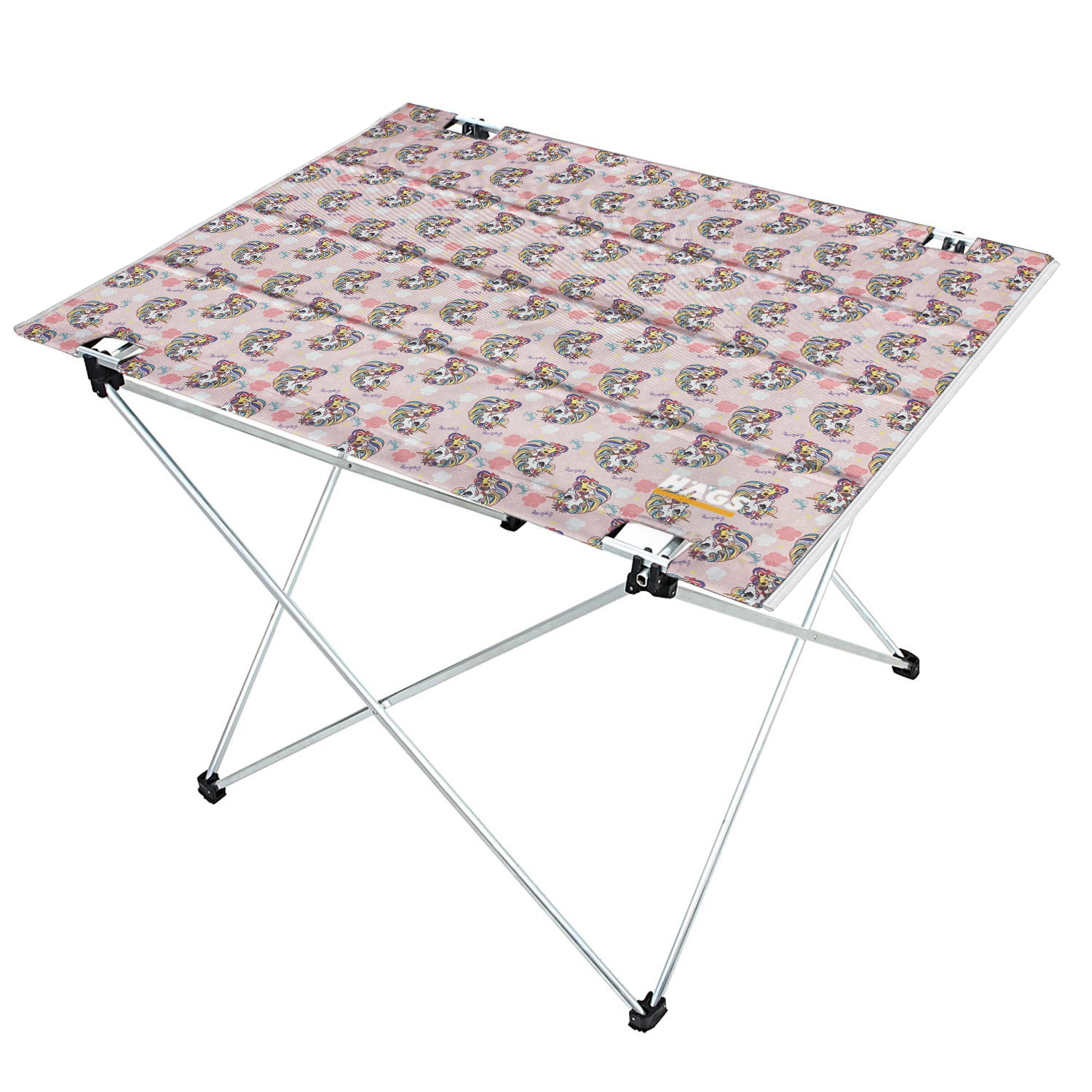 HAEGS Ultralight Katlanır Kamp Masası Piknik BBQ Balıkçılık Avcılık Plaj Hiking için Taşınabilir Kompakt Roll Up Outdoor Kamp Masası Large - Unicorn