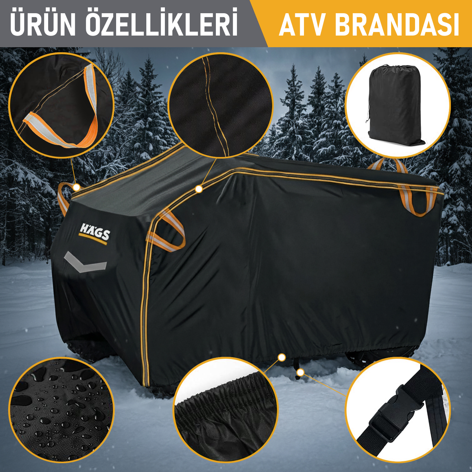 Haegs ATV Brandası ATV Koruma Kılıfı Örtüsü Su Geçirmez Dış Mekan Ağır Hizmet Tipi 4 Mevsim XL-210-120-115cm - Siyah 5