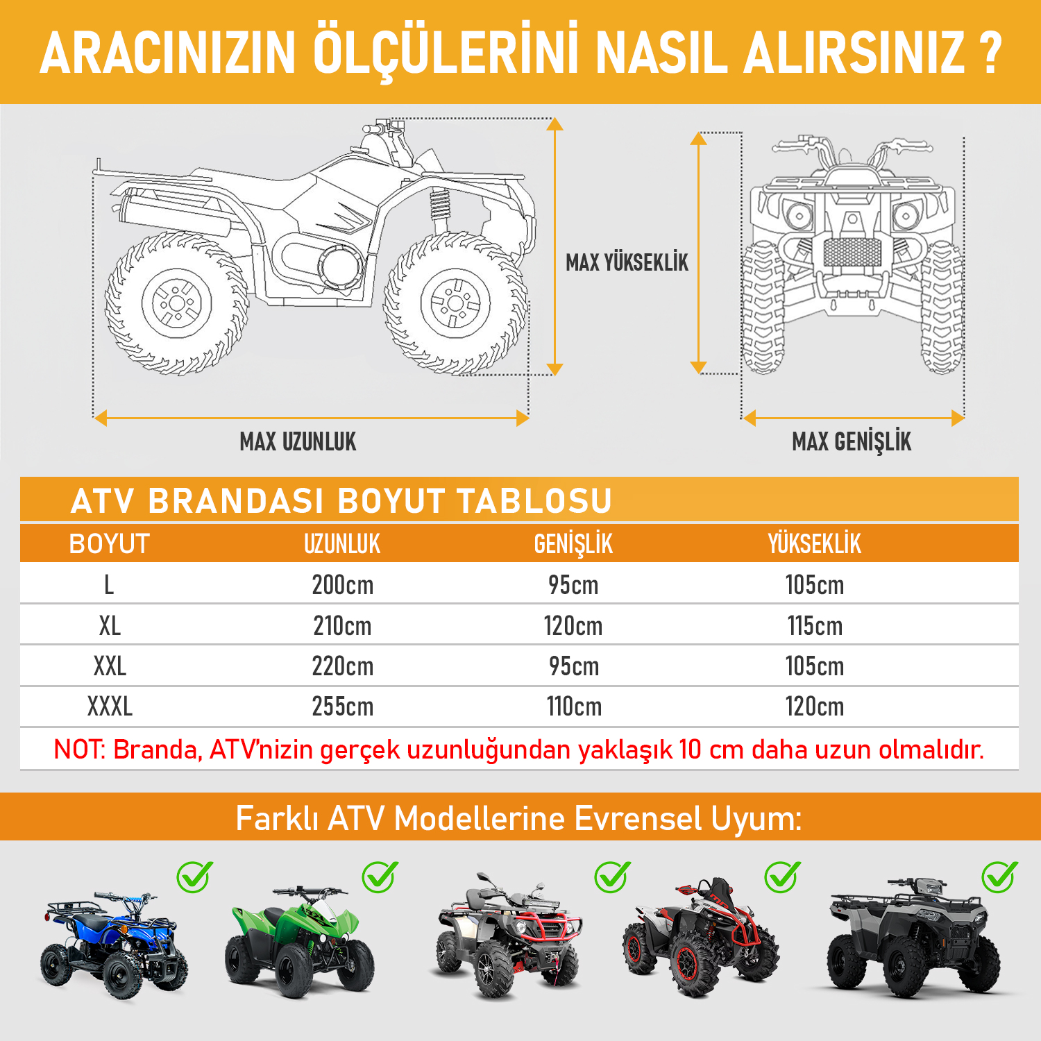 Haegs ATV Brandası ATV Koruma Kılıfı Örtüsü Su Geçirmez Dış Mekan Ağır Hizmet Tipi 4 Mevsim XL-210-120-115cm - Siyah 4