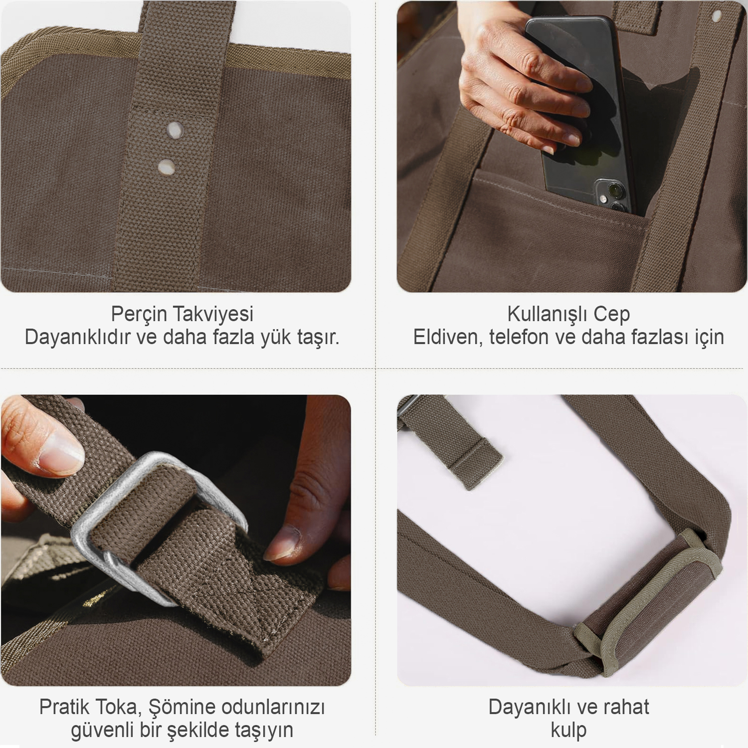 Haegs Ağır Hizmet Çantası Waxed Kanvas Şömine Odun Çantası Yakacak Kütük Taşıma Depolama Çantası Şömine Odunluk Aksesuarları - Büyük Boy - Kahverengi 3