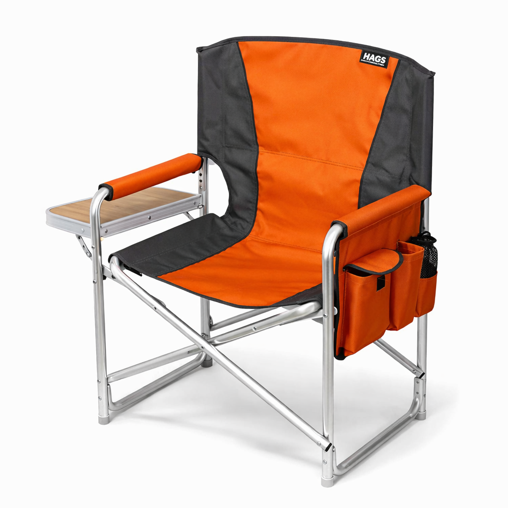 Haegs Alüminyum Kamp Sandalyesi Hafif Taşınabilir Katlanır Yönetmen Sandalyesi Yan Sehpa ve Çıkarılabilir Yan Cep ile Açık Hava Kampı Çim Piknik Bahçe Teras Balkon için Uygun Turuncu 1