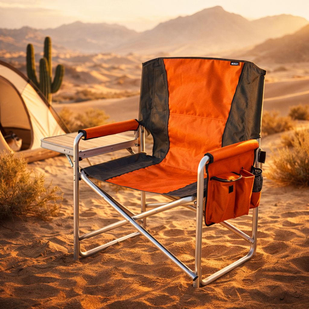 Haegs Alüminyum Kamp Sandalyesi Hafif Taşınabilir Katlanır Yönetmen Sandalyesi Yan Sehpa ve Çıkarılabilir Yan Cep ile Açık Hava Kampı Çim Piknik Bahçe Teras Balkon için Uygun Turuncu 2