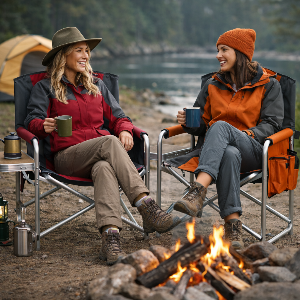 Haegs Alüminyum Kamp Sandalyesi Hafif Taşınabilir Katlanır Yönetmen Sandalyesi Yan Sehpa ve Çıkarılabilir Yan Cep ile Açık Hava Kampı Çim Piknik Bahçe Teras Balkon için Uygun Turuncu 3