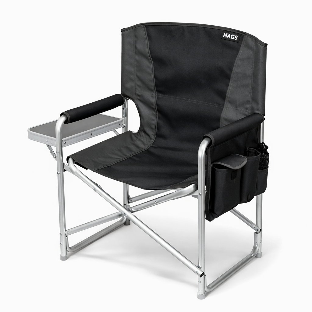 Haegs Alüminyum Kamp Sandalyesi Hafif Taşınabilir Katlanır Yönetmen Sandalyesi Yan Sehpa ve Çıkarılabilir Yan Cep ile Açık Hava Kampı Çim Piknik Bahçe Teras Balkon için Uygun Siyah 2