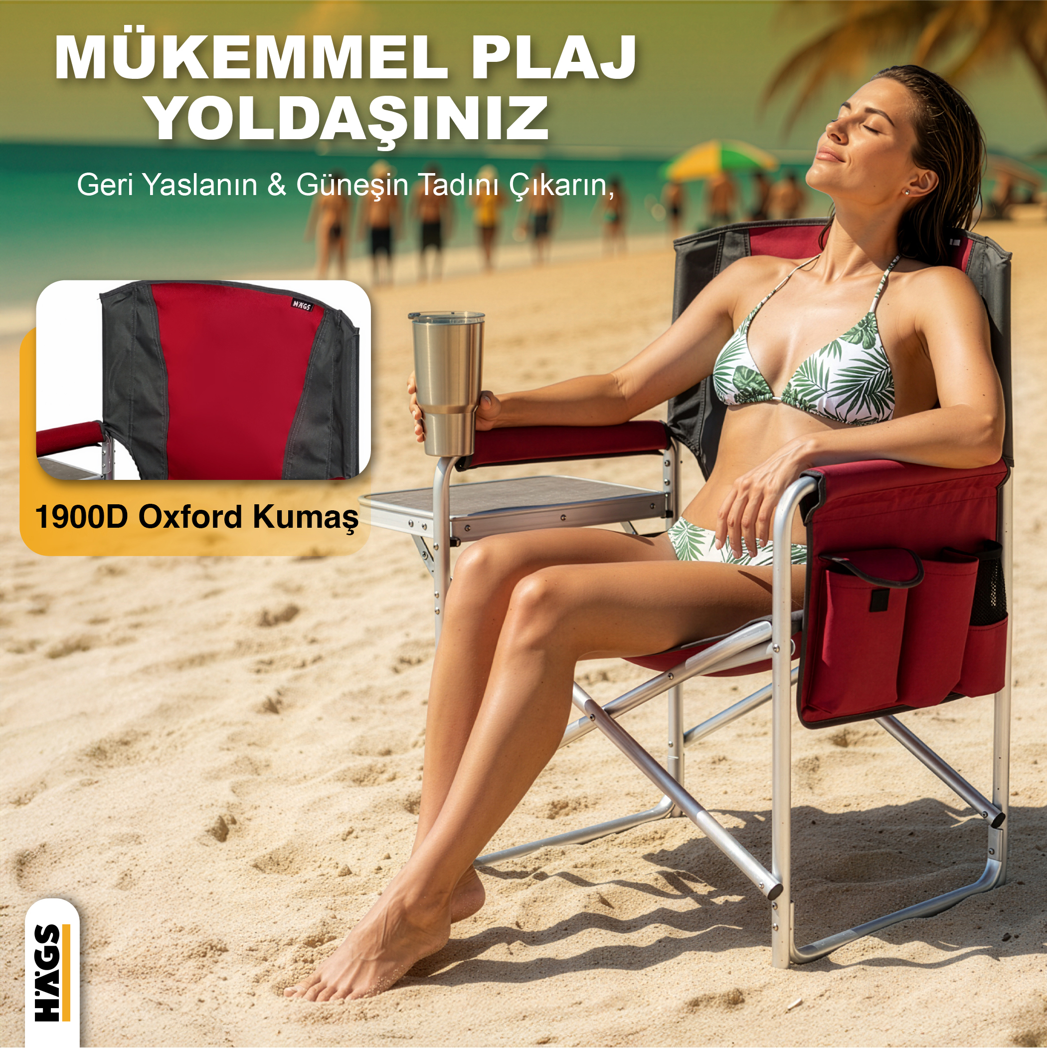 Haegs Alüminyum Kamp Sandalyesi Hafif Taşınabilir Katlanır Yönetmen Sandalyesi Yan Sehpa ve Çıkarılabilir Yan Cep ile Açık Hava Kampı Çim Piknik Bahçe Teras Balkon için Uygun Turuncu 4