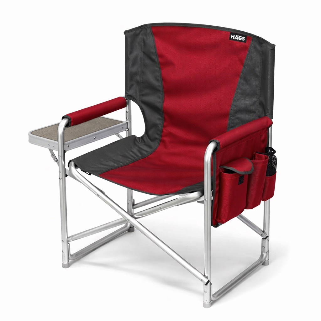 Haegs Alüminyum Kamp Sandalyesi Hafif Taşınabilir Katlanır Yönetmen Sandalyesi Yan Sehpa ve Çıkarılabilir Yan Cep ile Açık Hava Kampı Çim Piknik Bahçe Teras Balkon için Uygun Kırmızı 2