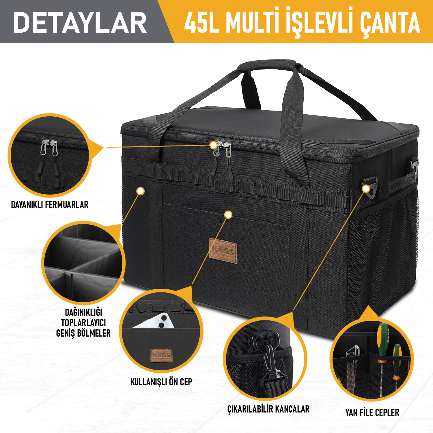 Haegs Araba Bagaj Organizer Çanta Çok Amaçlı Termal Çanta Araç içi Alet Eşya Düzenleyici Kamp Malzemeleri Piknik Çantası Taktik Yalıtımlı Soğutucu Yemek Taşıma Çantası 45 Lt Mavi 5