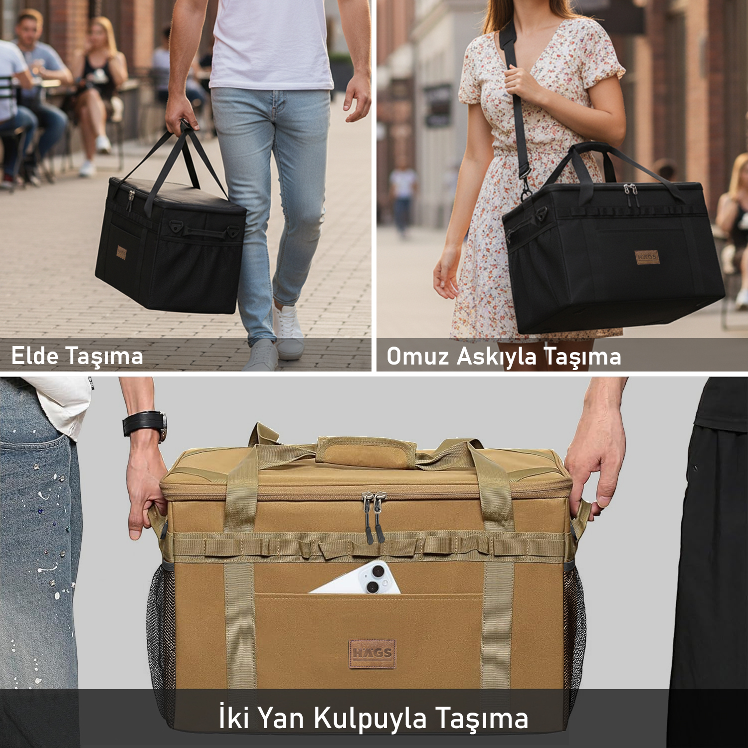 Haegs Araba Bagaj Organizer Çanta Çok Amaçlı Termal Çanta Araç içi Alet Eşya Düzenleyici Kamp Malzemeleri Piknik Çantası Taktik Yalıtımlı Soğutucu Yemek Taşıma Çantası 45 Lt Yeşil 4