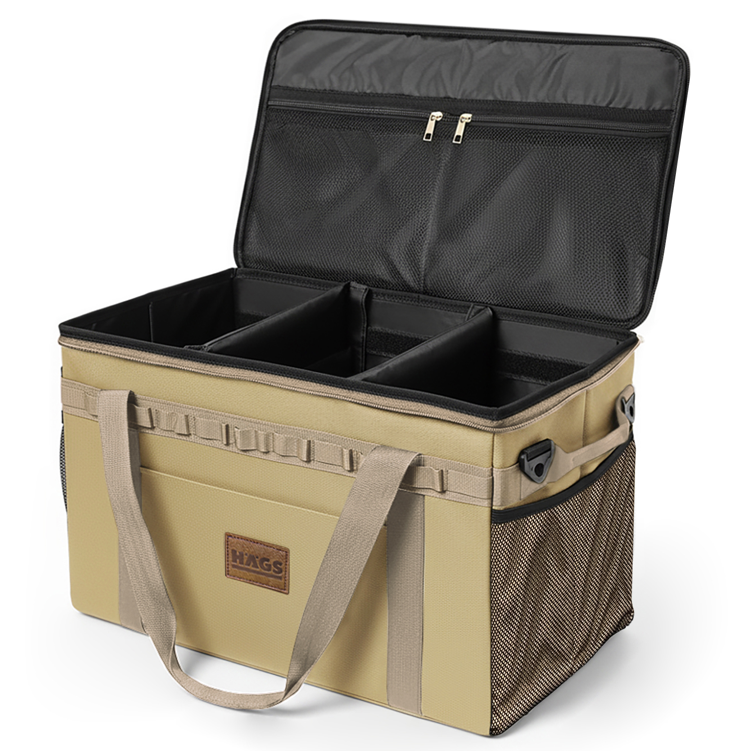 Haegs Araba Bagaj Organizer Çanta Çok Amaçlı Termal Çanta Araç içi Alet Eşya Düzenleyici Kamp Malzemeleri Piknik Çantası Taktik Yalıtımlı Soğutucu Yemek Taşıma Çantası 45 Lt Sarı Haki 2
