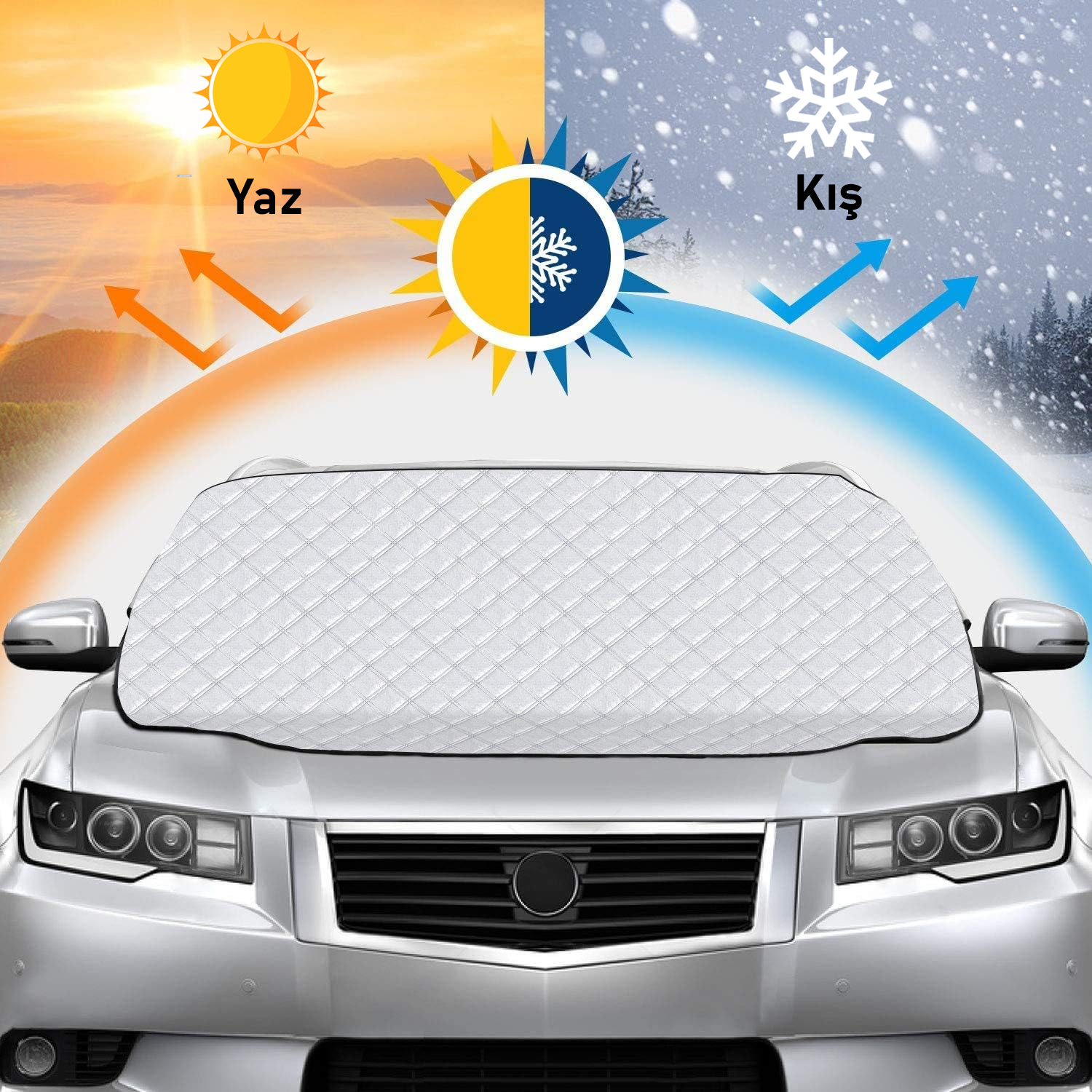 Haegs Araba Ön Cam Koruma Örtüsü Termal Araç Güneşlik Oto Buzlanma Önleyici Cam Kar Örtüsü Kalın Ağır Hizmet Tipi PEVA Oto Kar Örtüsü Otomobil SUV Hatchback Ön Cam Koruması Araba Brandası - 155-125 cm -Gri 4