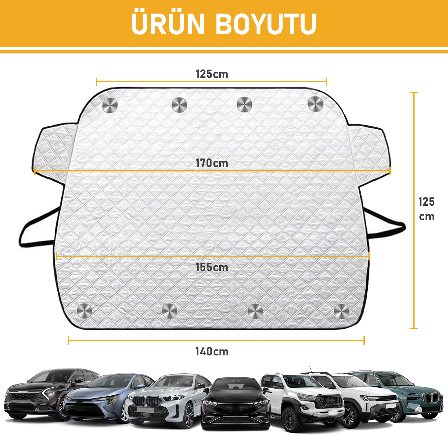 Haegs Araba Ön Cam Koruma Örtüsü Termal Araç Güneşlik Oto Buzlanma Önleyici Cam Kar Örtüsü Kalın Ağır Hizmet Tipi PEVA Oto Kar Örtüsü Otomobil SUV Hatchback Ön Cam Koruması Araba Brandası - 155-125 cm -Gri 2