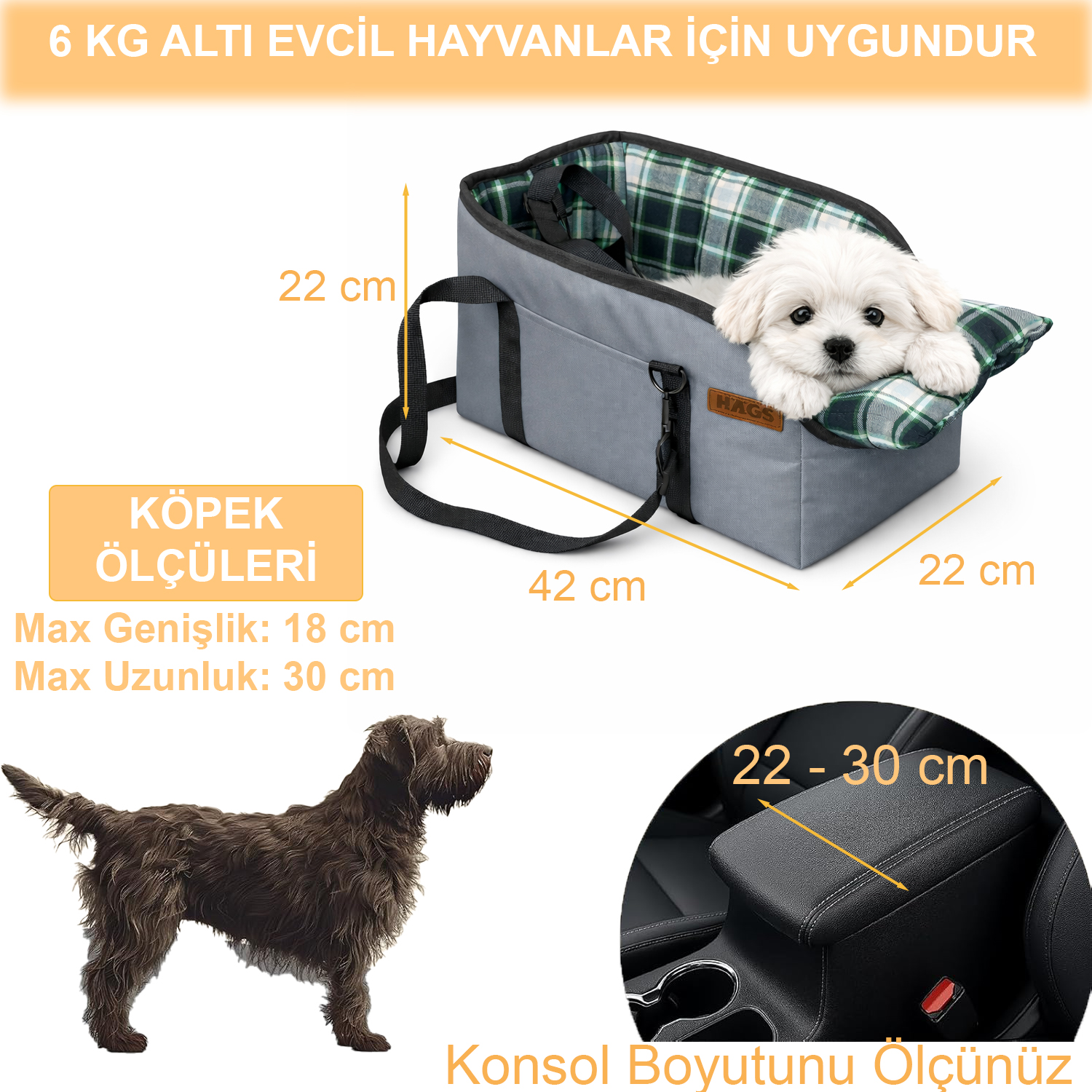 Haegs Araç Konsol Üstü Köpek Koltuğu - Köpek Taşıma Çantası Küçük Köpekler İçin Taşınabilir Köpek Yatağı Kol Dayama Yeri Olan Yumuşak Minderli Evcil Hayvan Araba Koltuğu Gri - Kırmızı 4
