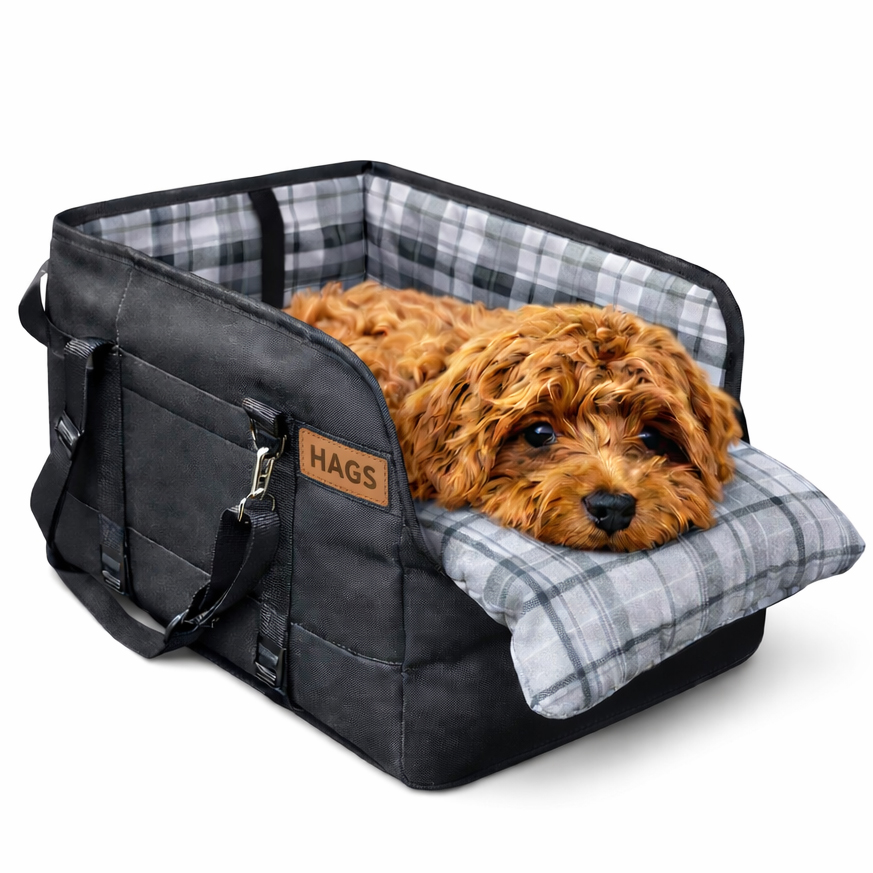 Haegs Araç Konsol Üstü Köpek Koltuğu Köpek Taşıma Çantası Küçük Köpekler İçin Taşınabilir Köpek Yatağı Kol Dayama Yeri Olan Yumuşak Minderli Evcil Hayvan Araba Koltuğu Siyah - Gri
