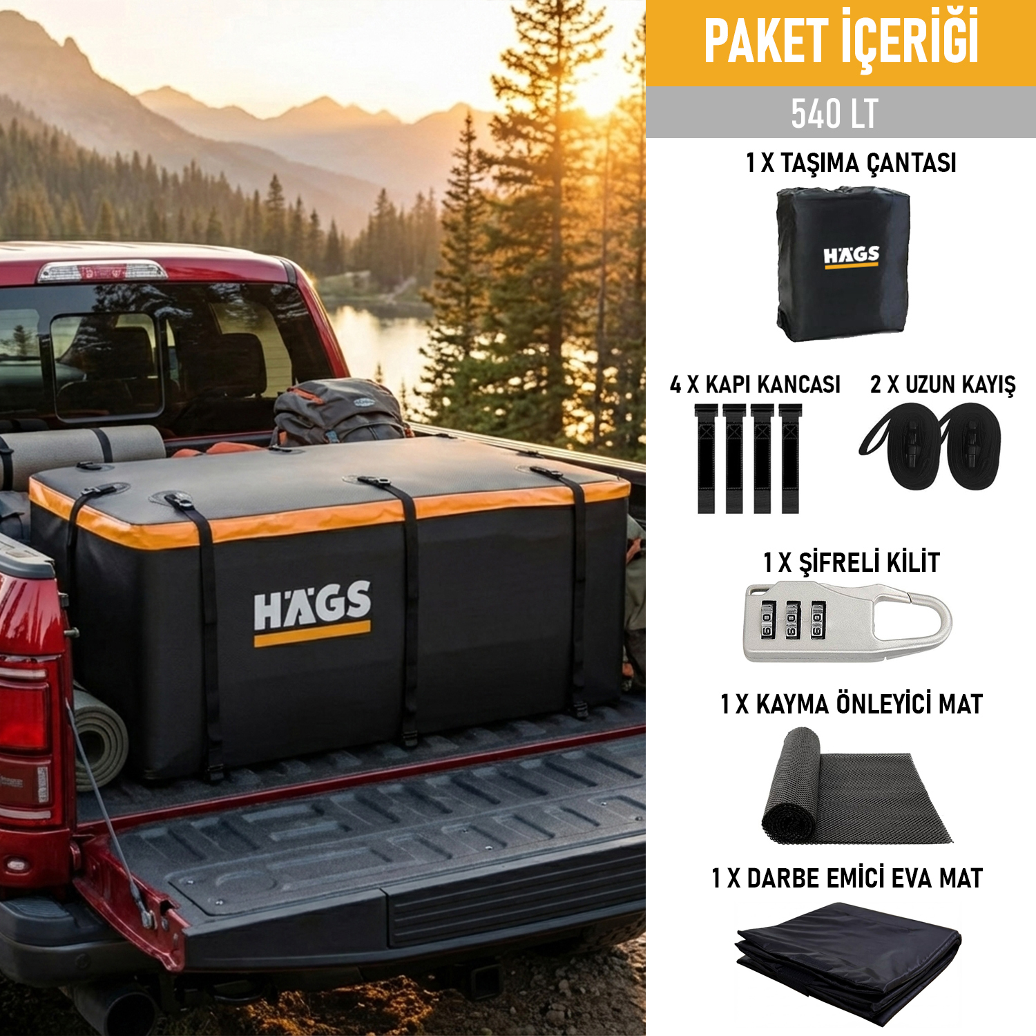 Haegs Araç Üstü Bagaj Çantası Pickup Bagaj içi Çantası Ağır Hizmet Tipi Su Geçirmez Tüm Araç Tavanları için Üst Rafı Çıtası Olan veya Olmayan 540L 150 x 60 x 60cm Siyah - Gri 3