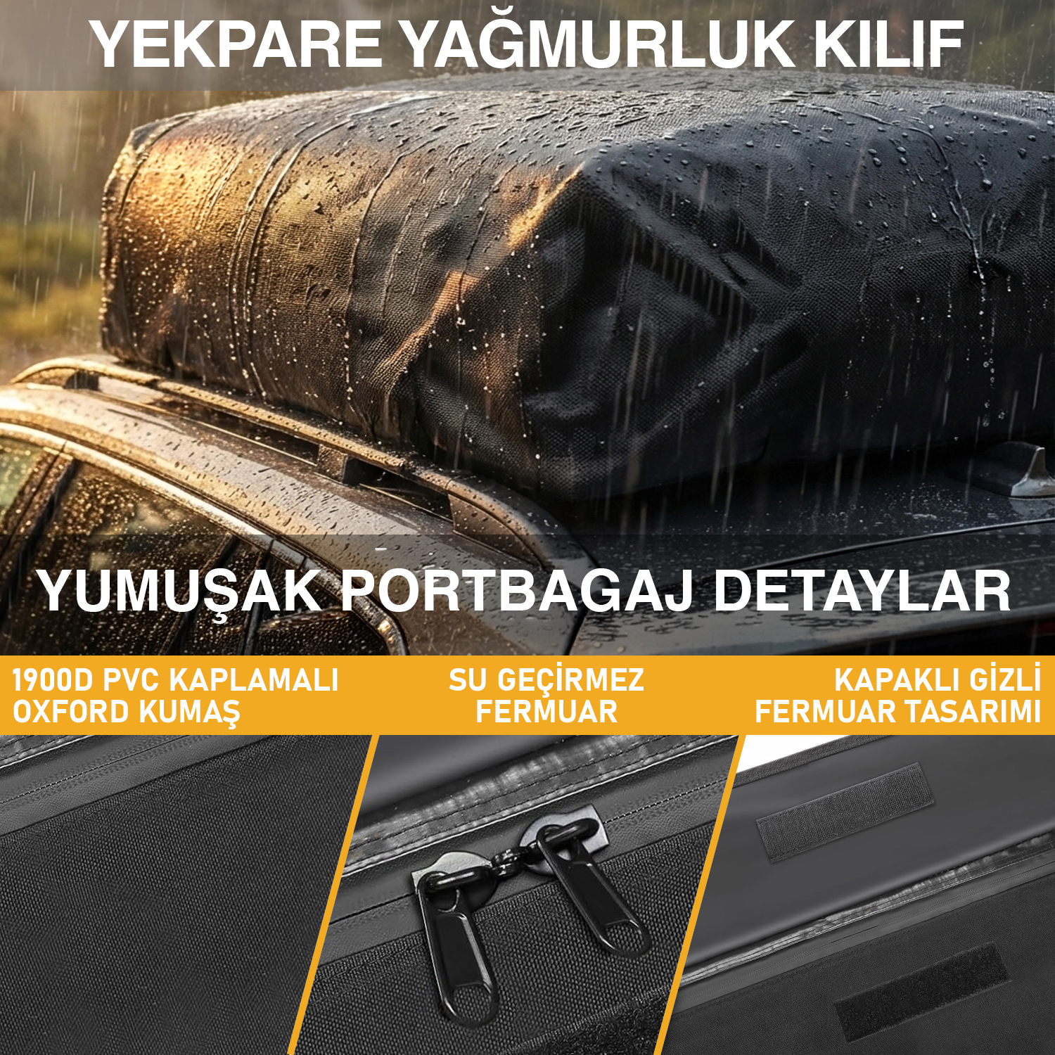 Haegs Araç Üstü Bagaj Çantası Pickup Bagaj içi Çantası Ağır Hizmet Tipi Su Geçirmez Tüm Araç Tavanları için Üst Rafı Çıtası Olan veya Olmayan 540L 150 x 60 x 60cm Siyah - Gri 6