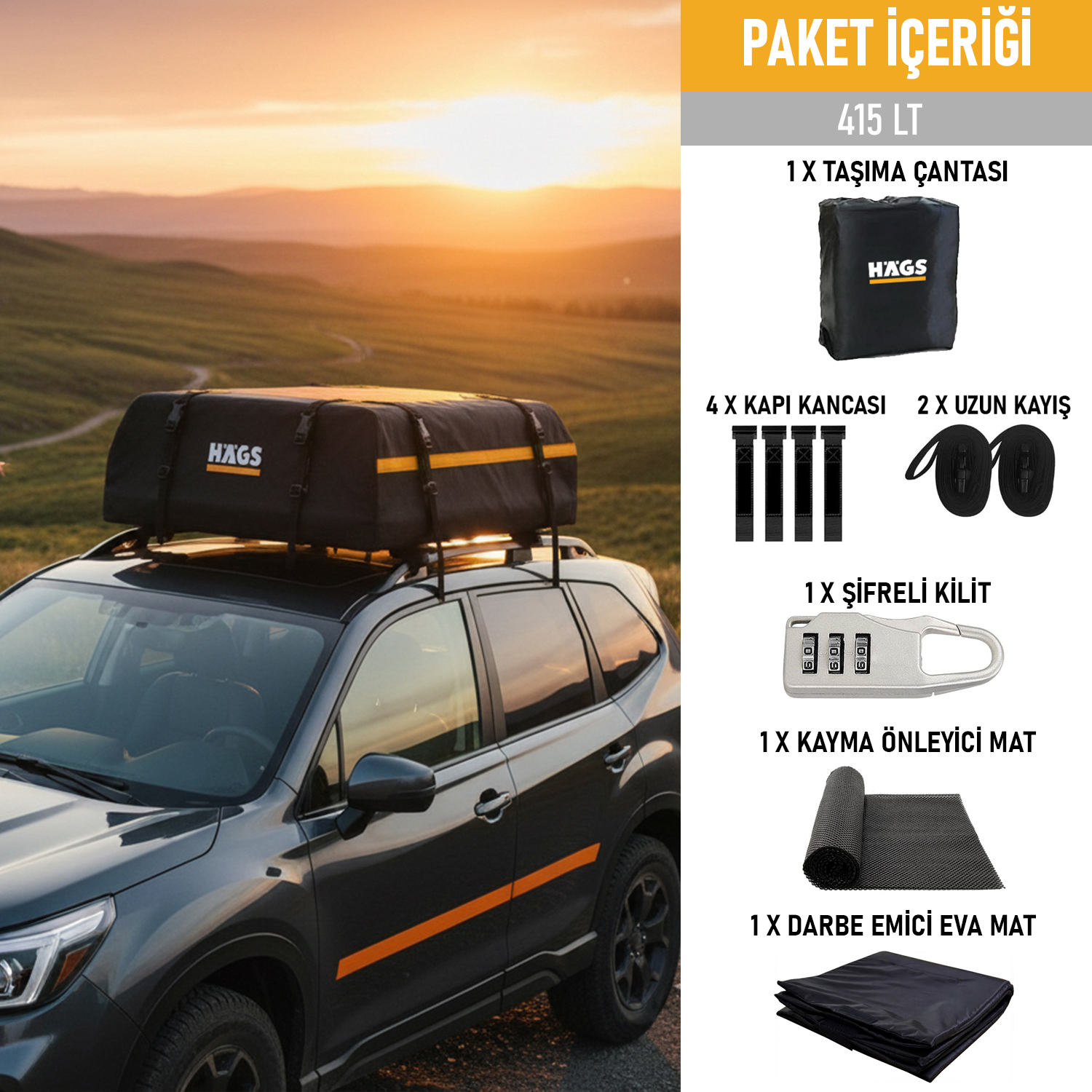 Haegs Araç Üstü Bagaj Çantası Port Bagaj Araç Üstü Tavan Çantası Ağır Hizmet Tipi Su Geçirmez Tüm Araç Tavanları için Üst Rafı Çıtası Olan veya Olmayan 415L 112 x 86 x 43cm Siyah - Gri 3