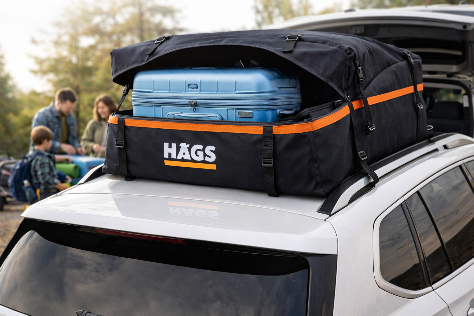 Haegs Araç Üstü Bagaj Çantası Port Bagaj Araç Üstü Tavan Çantası Ağır Hizmet Tipi Su Geçirmez Tüm Araç Tavanları için Üst Rafı Çıtası Olan veya Olmayan 415L 112 x 86 x 43cm Siyah - Turuncu 2
