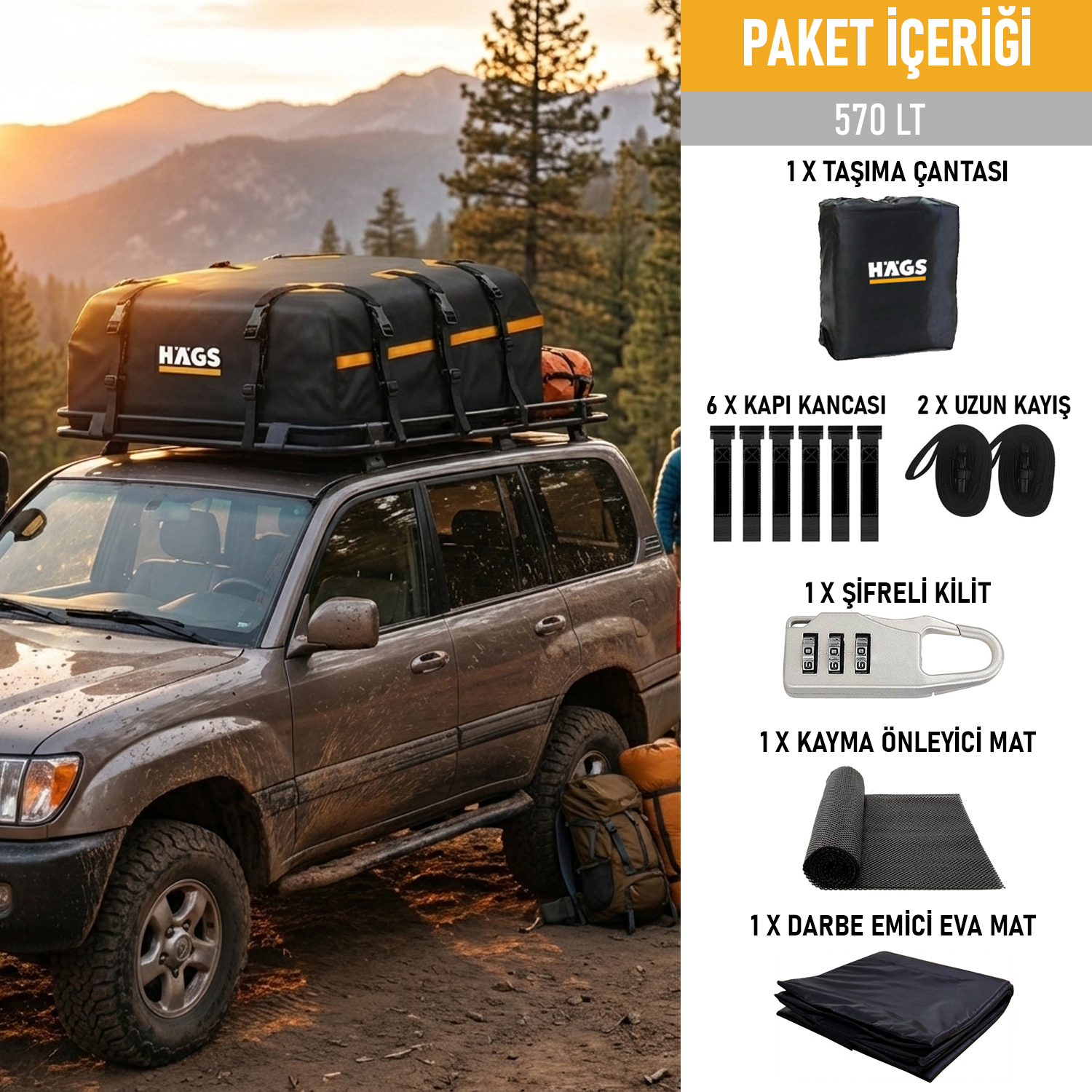 Haegs Araç Üstü Bagaj Çantası Port Bagaj Araç Üstü Tavan Çantası Ağır Hizmet Tipi Su Geçirmez Tüm Araç Tavanları için Üst Rafı Çıtası Olan veya Olmayan 570L 130 x 102 x 43cm Siyah - Gri 3