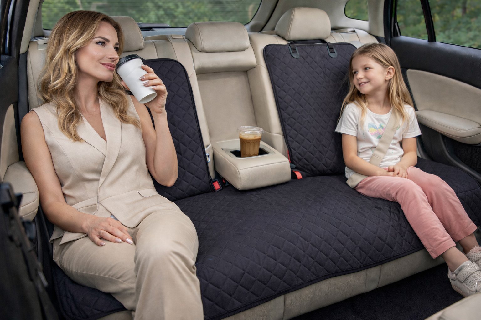 Haegs Araç Arka Koltuk Kılıfı - Evcil Hayvan Oto Köpek Koltuk Koruma Örtüsü Fermuarlı Konsol Bölmeli Kaymaz Ağır Hizmet Tipi Su Geçirmez Koltuk Koruyucu Kılıf Standart 132cm - Siyah 4