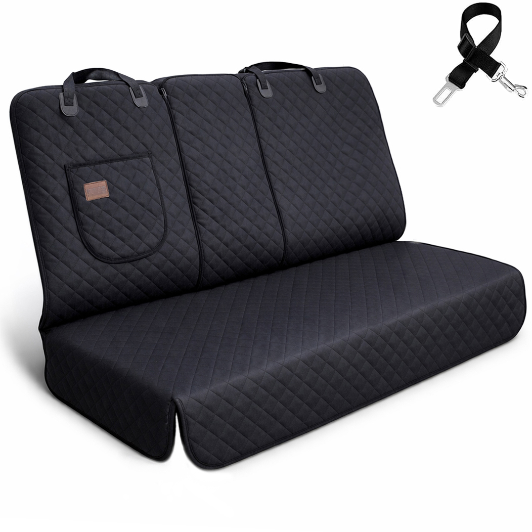 Haegs Araç Arka Koltuk Kılıfı - Evcil Hayvan Oto Köpek Koltuk Koruma Örtüsü Fermuarlı Konsol Bölmeli Kaymaz Ağır Hizmet Tipi Su Geçirmez Koltuk Koruyucu Kılıf Large 145cm - Siyah