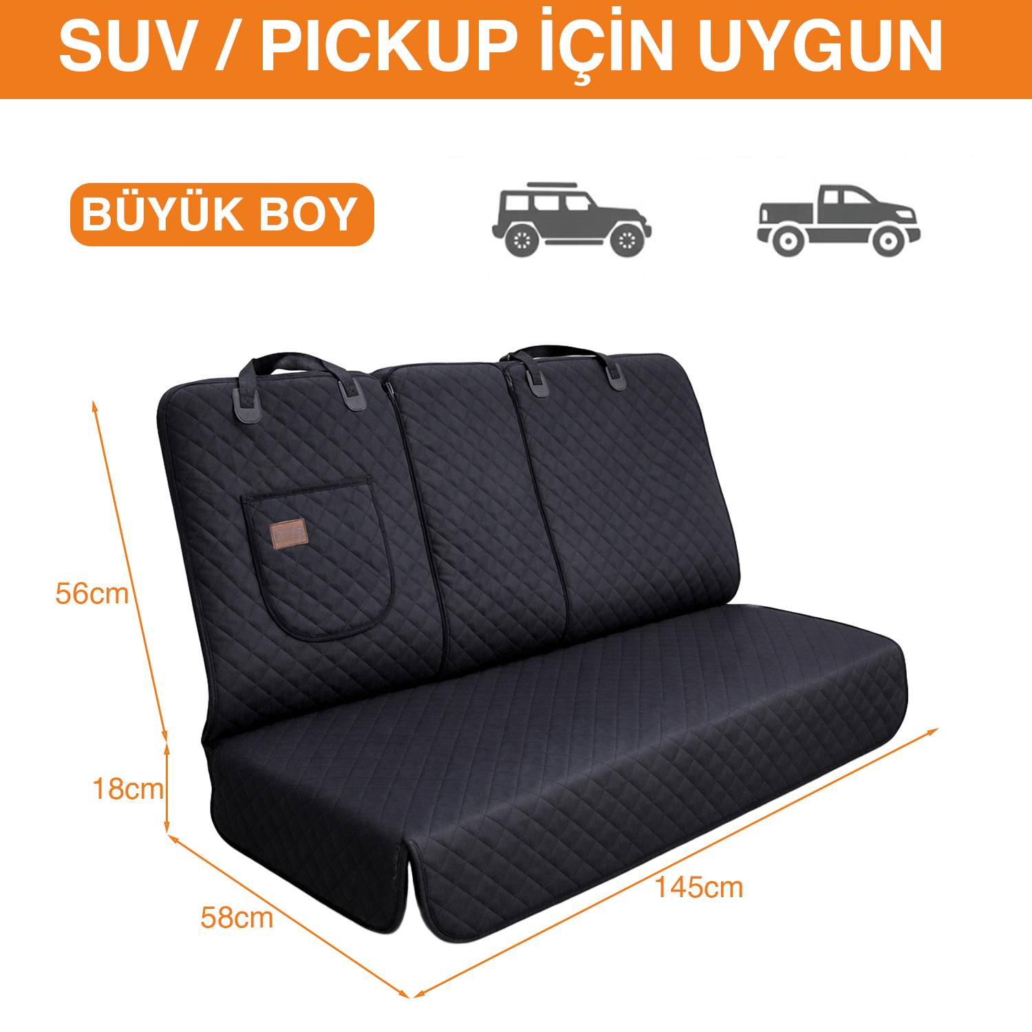 Haegs Araç Arka Koltuk Kılıfı - Evcil Hayvan Oto Köpek Koltuk Koruma Örtüsü Fermuarlı Konsol Bölmeli Kaymaz Ağır Hizmet Tipi Su Geçirmez Koltuk Koruyucu Kılıf Large 145cm Gri 2