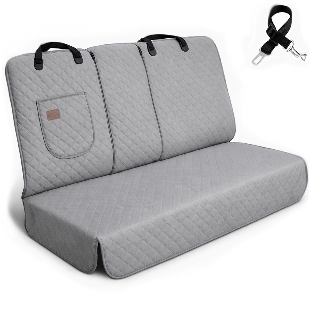 Haegs Araç Arka Koltuk Kılıfı - Evcil Hayvan Oto Köpek Koltuk Koruma Örtüsü Fermuarlı Konsol Bölmeli Kaymaz Ağır Hizmet Tipi Su Geçirmez Koltuk Koruyucu Kılıf Large 145cm Gri