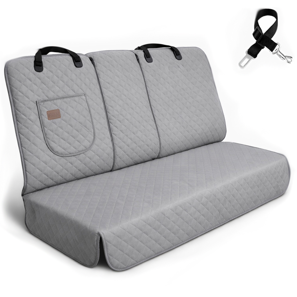 Haegs Araç Arka Koltuk Kılıfı - Evcil Hayvan Oto Köpek Koltuk Koruma Örtüsü Fermuarlı Konsol Bölmeli Kaymaz Ağır Hizmet Tipi Su Geçirmez Koltuk Koruyucu Kılıf Standart 132cm - Gri