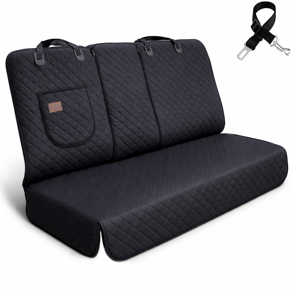 Haegs Araç Arka Koltuk Kılıfı - Evcil Hayvan Oto Köpek Koltuk Koruma Örtüsü Fermuarlı Konsol Bölmeli Kaymaz Ağır Hizmet Tipi Su Geçirmez Koltuk Koruyucu Kılıf Standart 132cm - Siyah