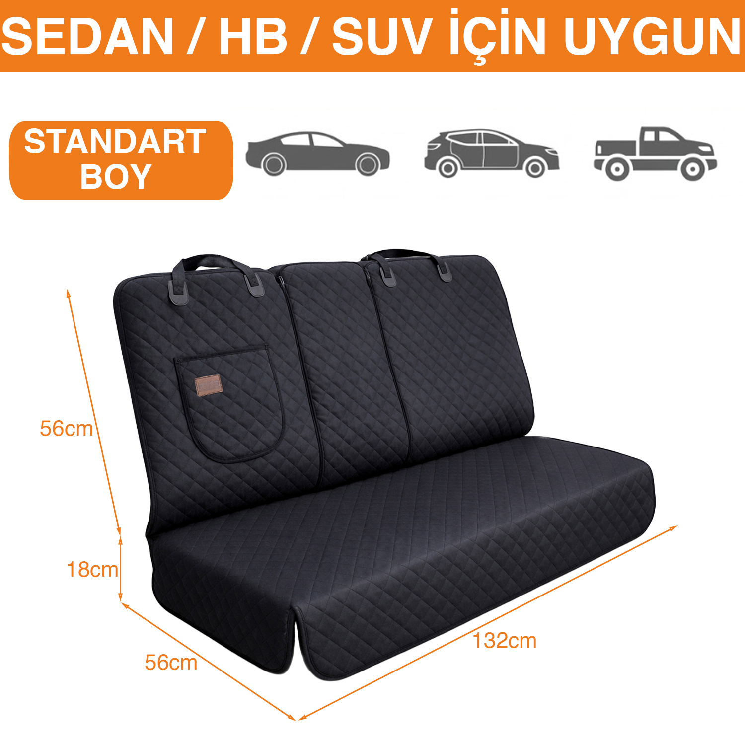 Haegs Araç Arka Koltuk Kılıfı - Evcil Hayvan Oto Köpek Koltuk Koruma Örtüsü Fermuarlı Konsol Bölmeli Kaymaz Ağır Hizmet Tipi Su Geçirmez Koltuk Koruyucu Kılıf Standart 132cm - Siyah 2