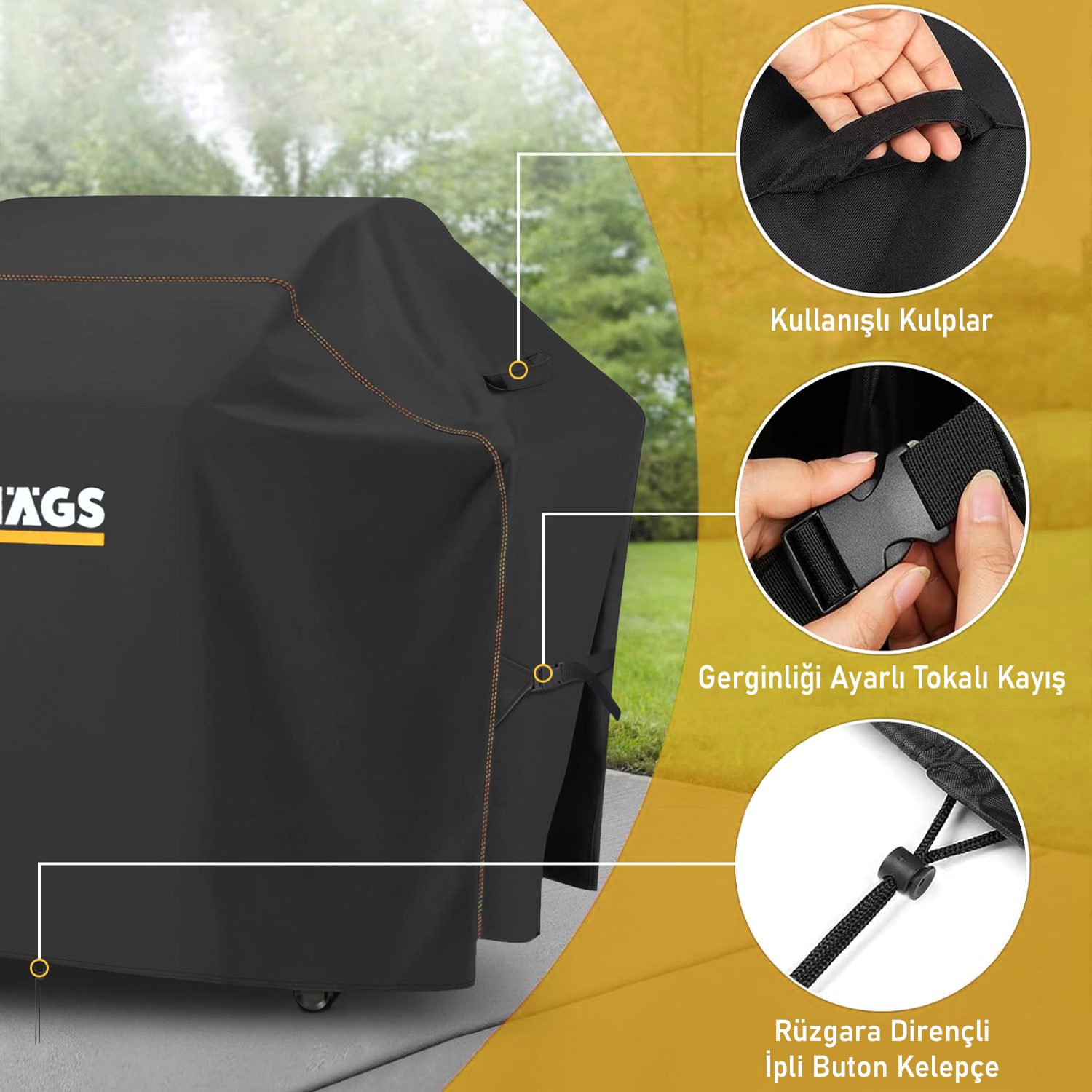 Haegs BBQ Mangal Örtüsü Gazlı Kömürlü Grill Koruma Brandası Su geçirmez Outdoor Dış Mekan Barbekü Mangal Kılıfı - 147-61-122 cm 4