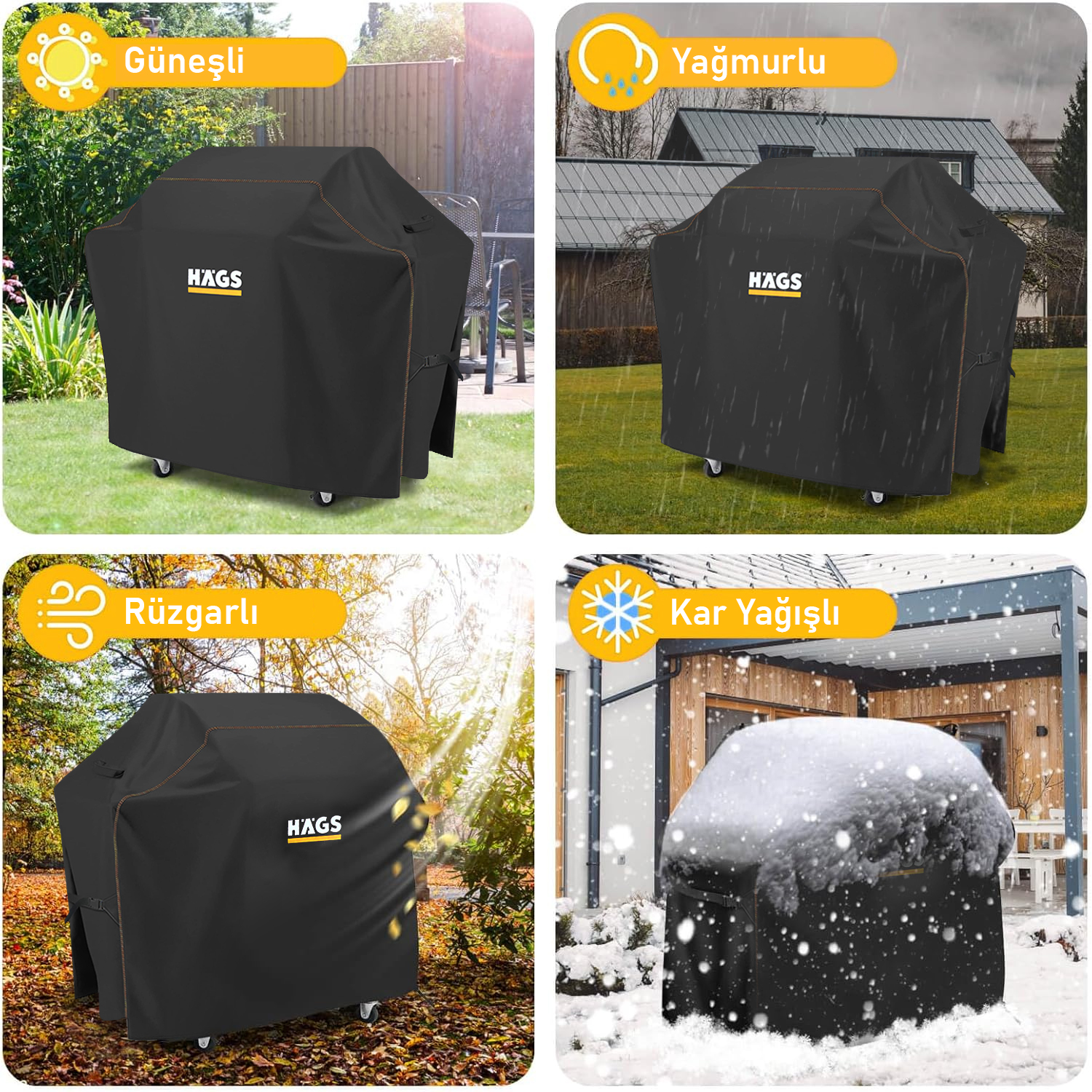 Haegs BBQ Mangal Örtüsü Gazlı Kömürlü Grill Koruma Brandası Su geçirmez Outdoor Dış Mekan Barbekü Mangal Kılıfı - 147-61-122 cm 6