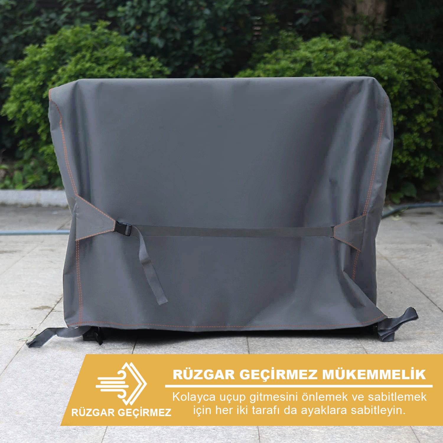 Haegs Bahçe Mobilyası Örtüsü 150-150-74cm Ağır Hizmet Oxford Kumaş Su Geçirmez Dış Mekan Veranda Masa Örtüsü Havalandırmalı Masa ve Sandalye Koruma Kılıfı - Gri 3
