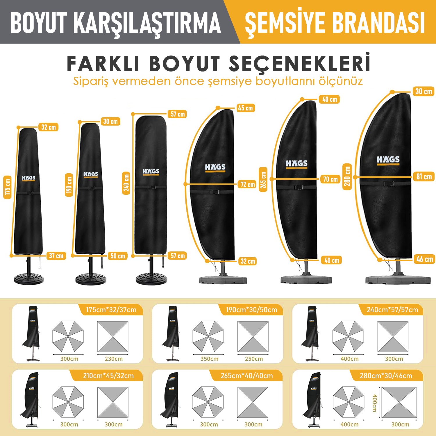 Haegs Bahçe Şemsiye Kılıfı Veranda Parasol Konsol Şemsiyesi Brandası Koruma Örtüsü Su Geçirmez Hava Koşullarına Dayanıklı Bahçe Gölgelik Güneşlik Örtüsü 210-45 72 32 cm Siyah 3