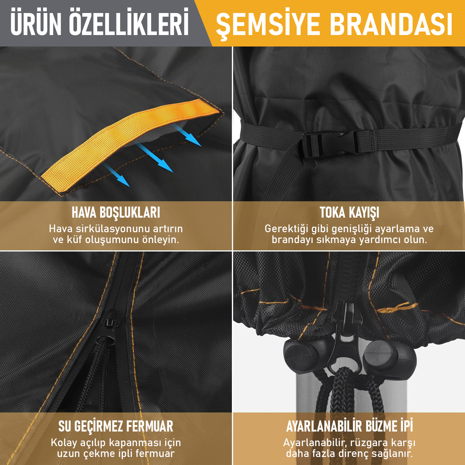 Haegs Bahçe Şemsiye Kılıfı Veranda Parasol Konsol Şemsiyesi Brandası Koruma Örtüsü Su Geçirmez Hava Koşullarına Dayanıklı Bahçe Gölgelik Güneşlik Örtüsü 210-45 72 32 cm Siyah 5