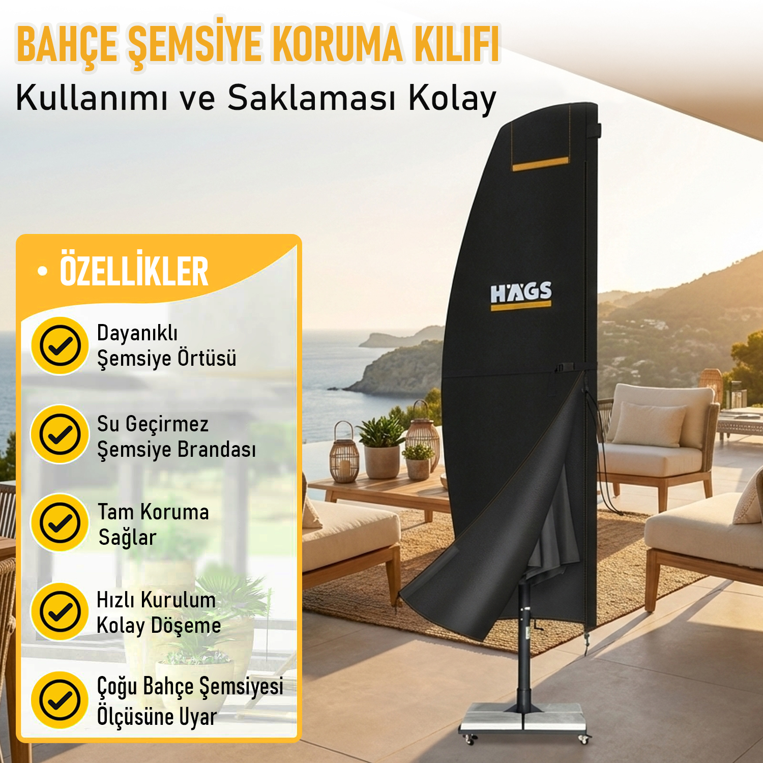 Haegs Bahçe Şemsiye Kılıfı Veranda Parasol Konsol Şemsiyesi Brandası Koruma Örtüsü Su Geçirmez Hava Koşullarına Dayanıklı Bahçe Gölgelik Güneşlik Örtüsü 210-45 72 32 cm Siyah 6