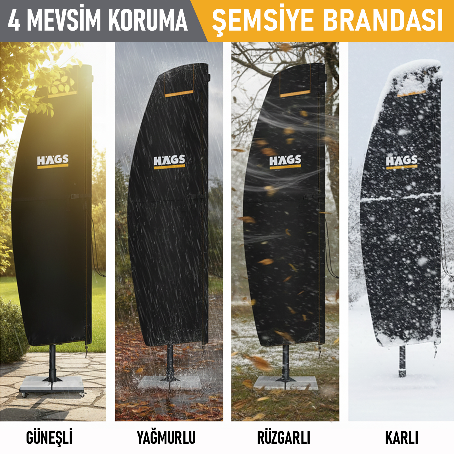 Haegs Bahçe Şemsiye Kılıfı Veranda Parasol Konsol Şemsiyesi Brandası Koruma Örtüsü Su Geçirmez Hava Koşullarına Dayanıklı Bahçe Gölgelik Güneşlik Örtüsü 210-45 72 32 cm Siyah 9