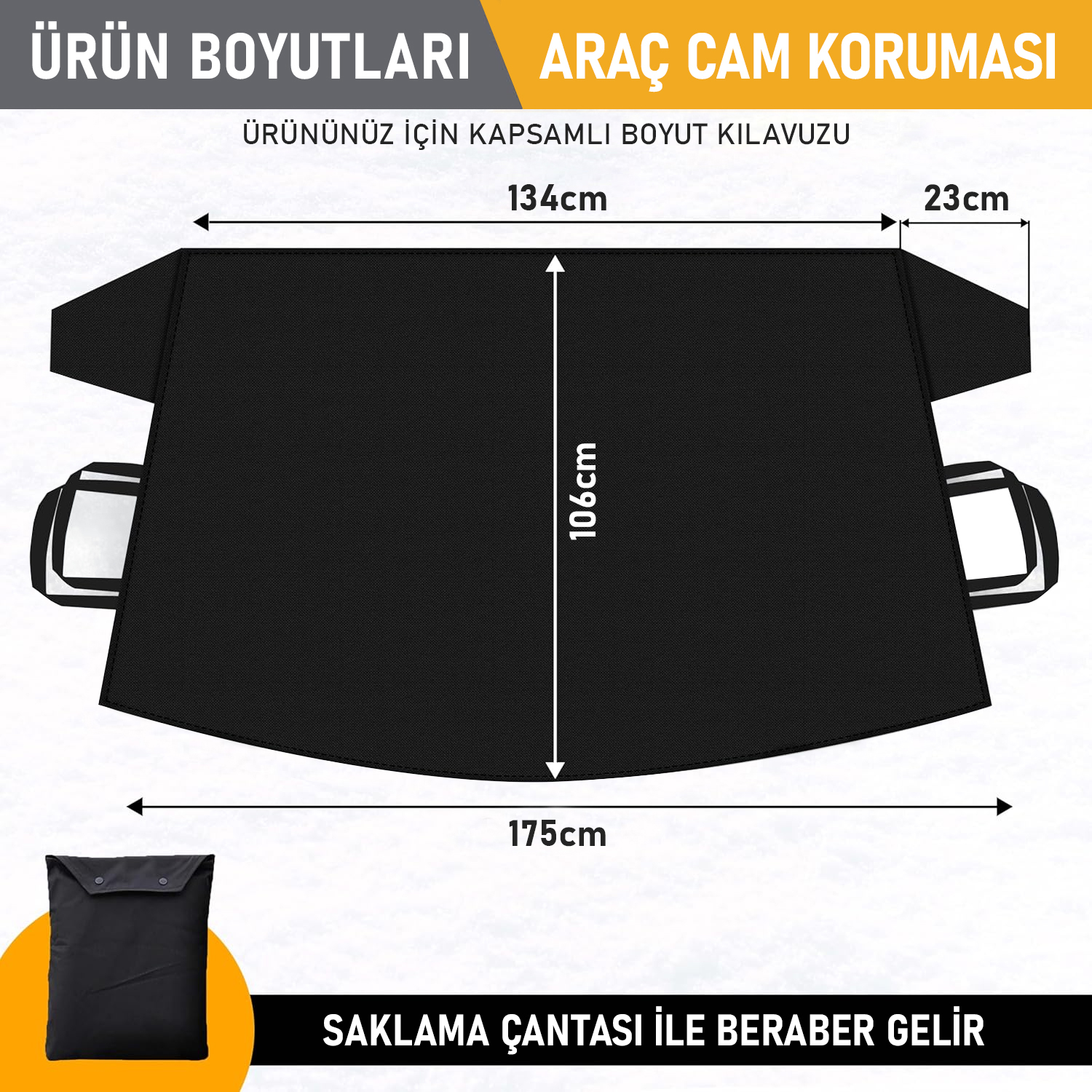 Haegs Buz ve Kar Önleyici Araç Ön Cam Örtüsü Brandası Ağır Hizmet Tipi 600D Oxford Kumaş Arabalar SUV lar Kamyonetler İçin Oto Ön Cam Koruyucu Güneşlik Don Örtüsü 175x106cm STD - Gri 2